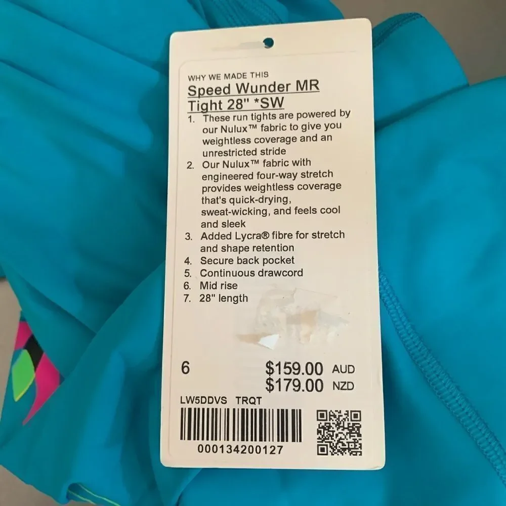 NWT New LULULEMON Speed Wunder Under Tight Seawheeze Turquoise Blue Logo 6